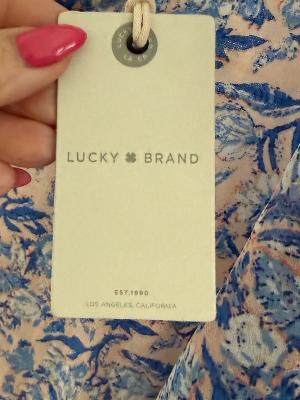 NWT Lucky Brand Floral Flutter Sleeve Keyhole Back Shirt L - Picture 9 of 13